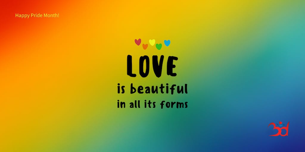 Words "Love is beautiful in all its forms" on rainbow background