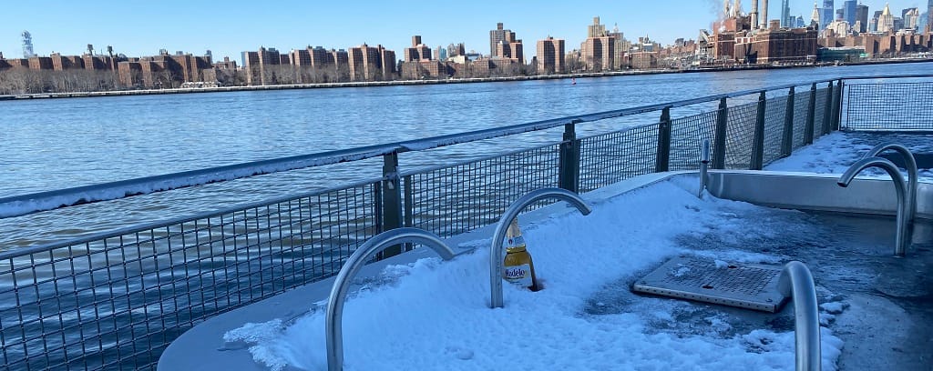 View of Manhattan from Williamsburg Ferry dock after snowstorm