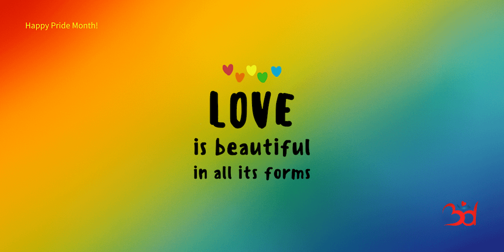 Words "Love is beautiful in all its forms" on rainbow background